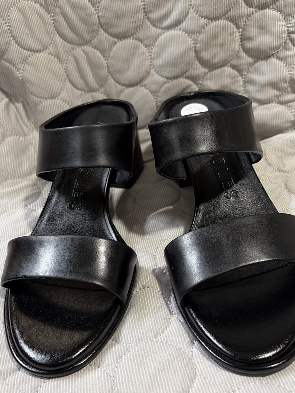 AEROSOLES Black Double-Band Leather Slide Mules